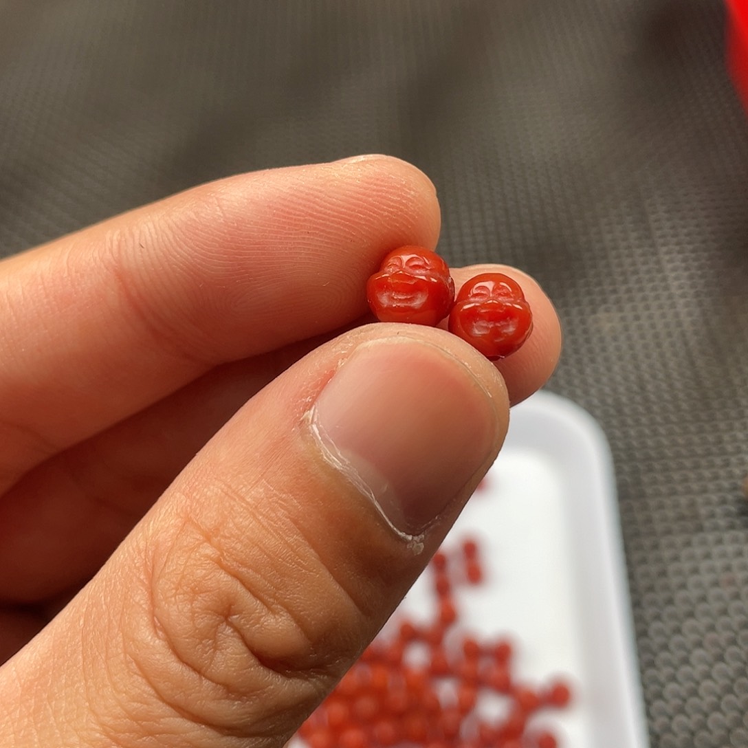 南红玛瑙7mm柿子红佛头一组2颗未镶嵌