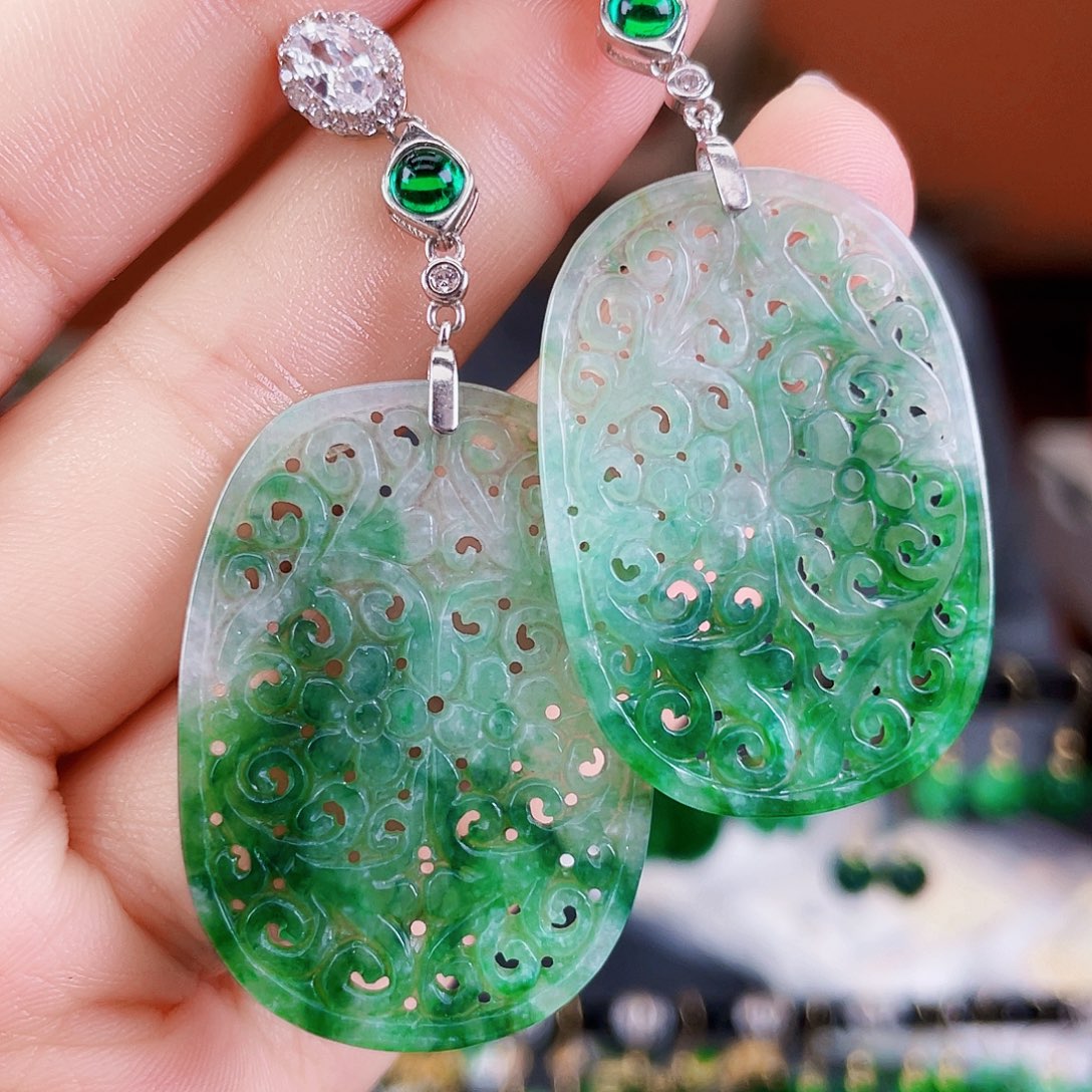 翡翠银S925镶嵌耳饰