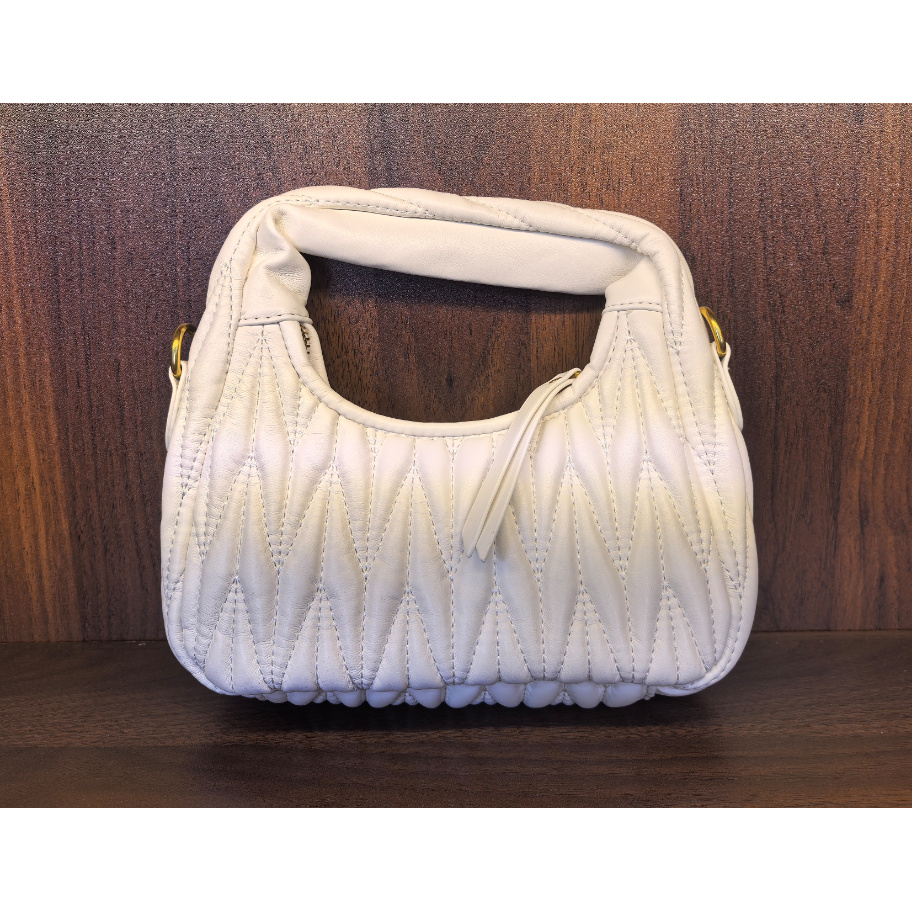 薇薇手工真皮包-白色-长23x高10-褶皱谬A01