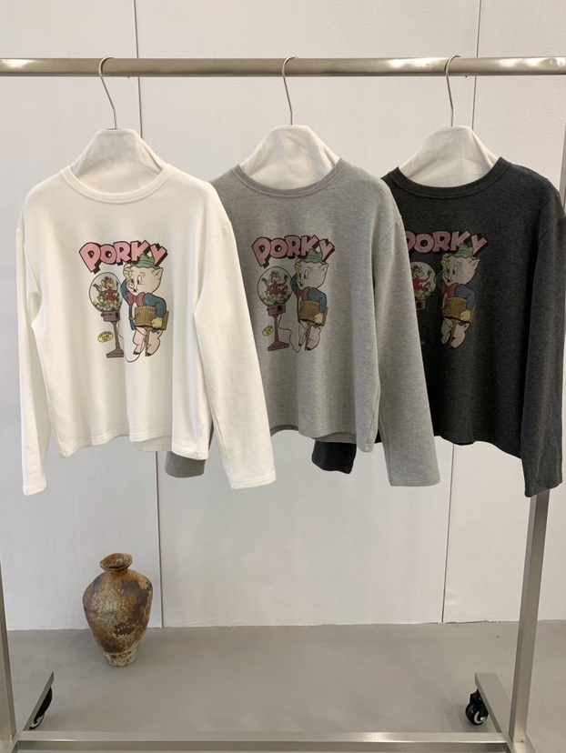 韩系卡通小猪磨毛长袖tee  5830