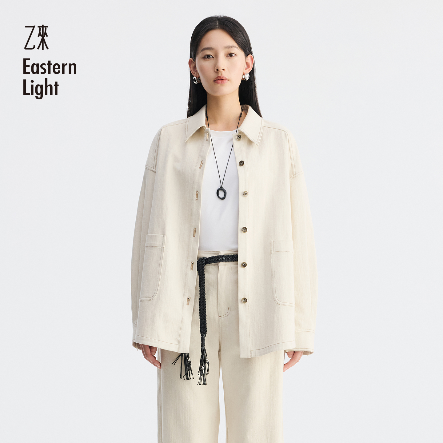 Eastern Light/乙来高级感显瘦极简复古Boxyfit撞色压线白牛外套