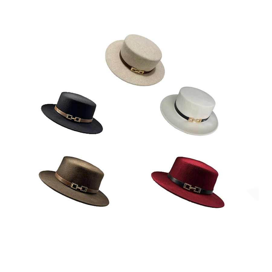 优雅风纯色皮质帽带合金扣礼帽