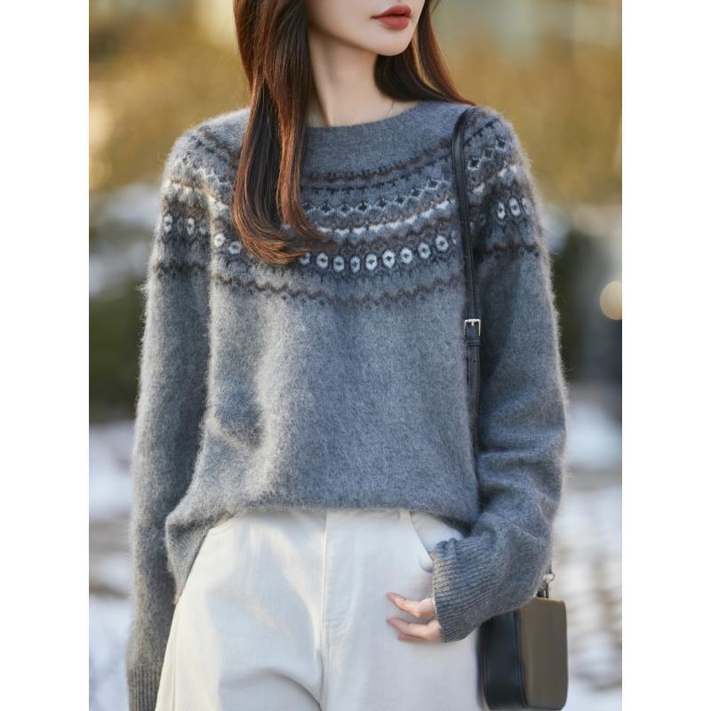 【新年必拍羊绒拉绒】费尔岛时尚圆领加厚宽松ZM815