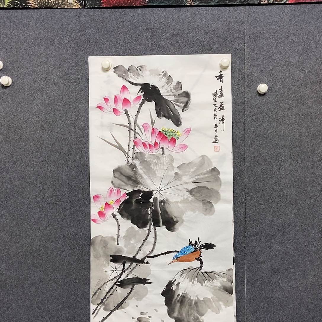 国画三尺荷花一副