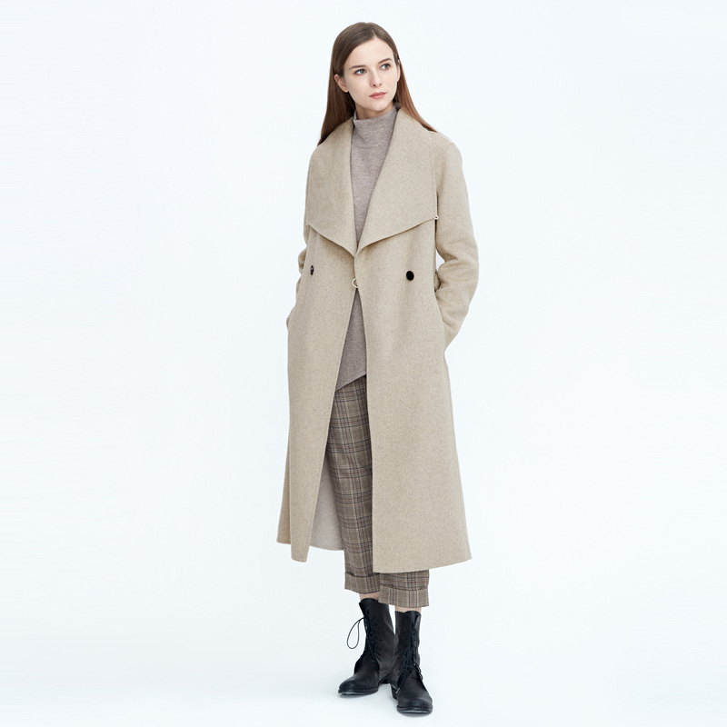 SDEER圣迪奥立领斜襟不规则长款毛呢大衣S20481862