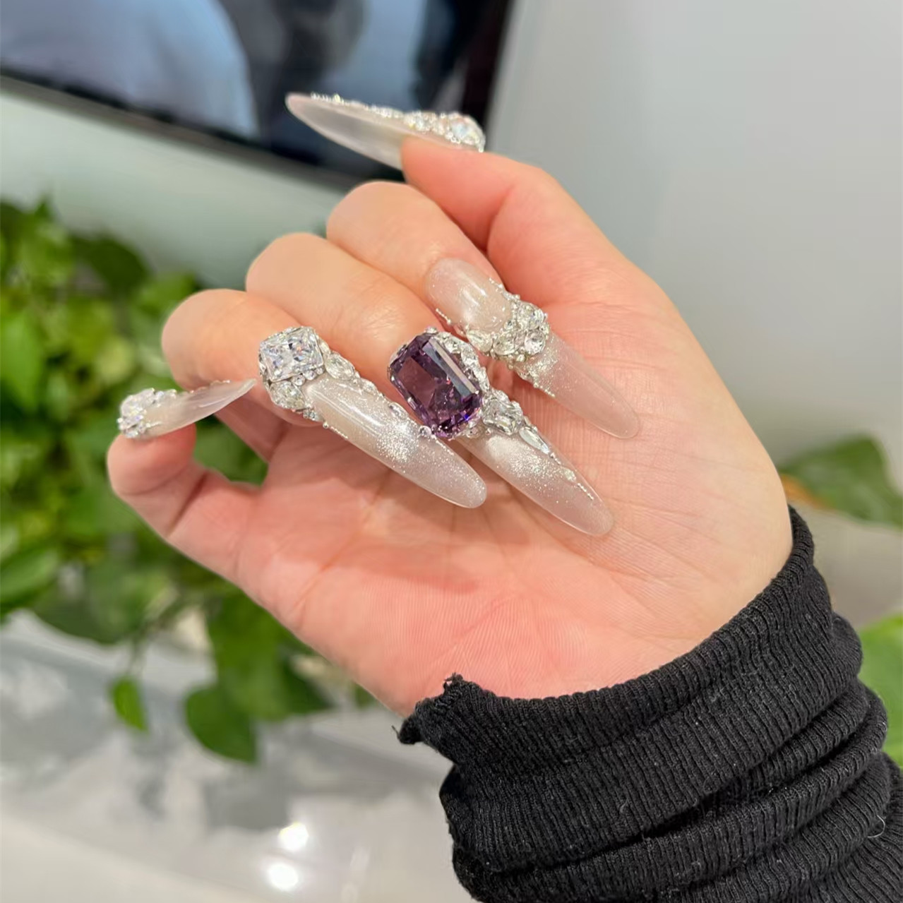 吖吖定制|A24 高端 纯手工定制 锆石 猫眼 穿戴甲原创Size D nail