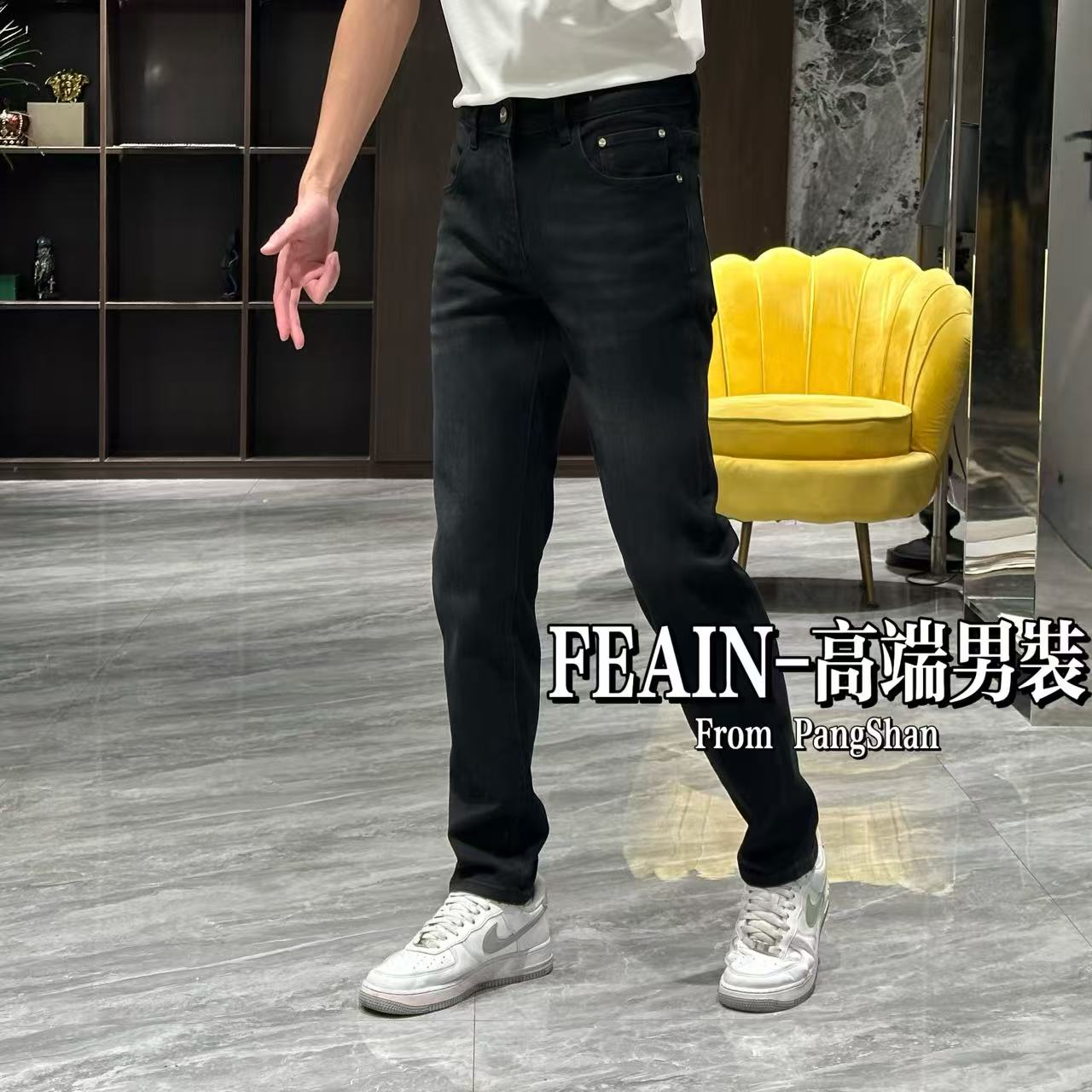高端秋冬定制男士立体多彩字母印花工艺弹力修身牛仔裤2615