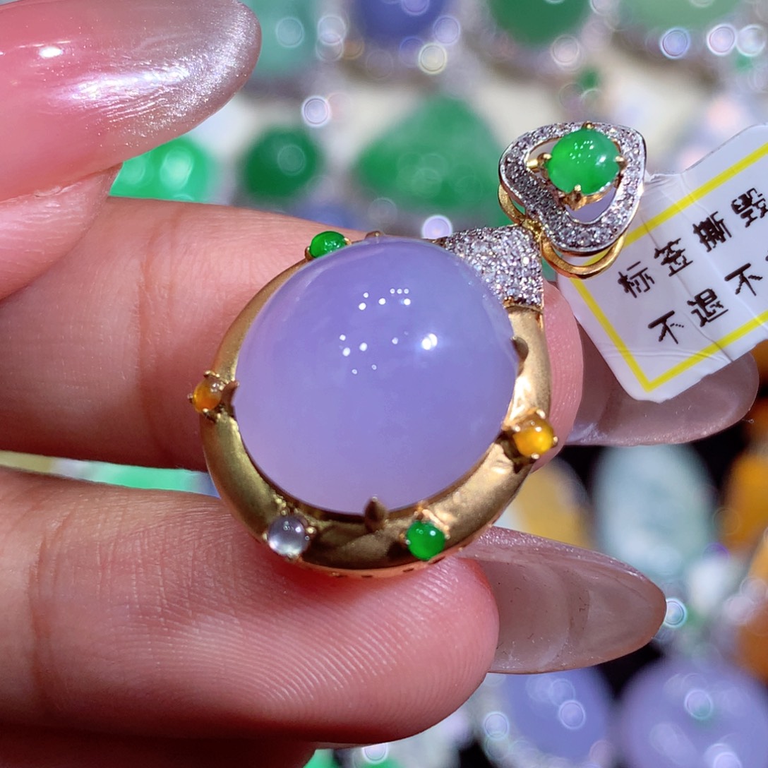 翡翠18K金镶嵌吊坠(不含链)