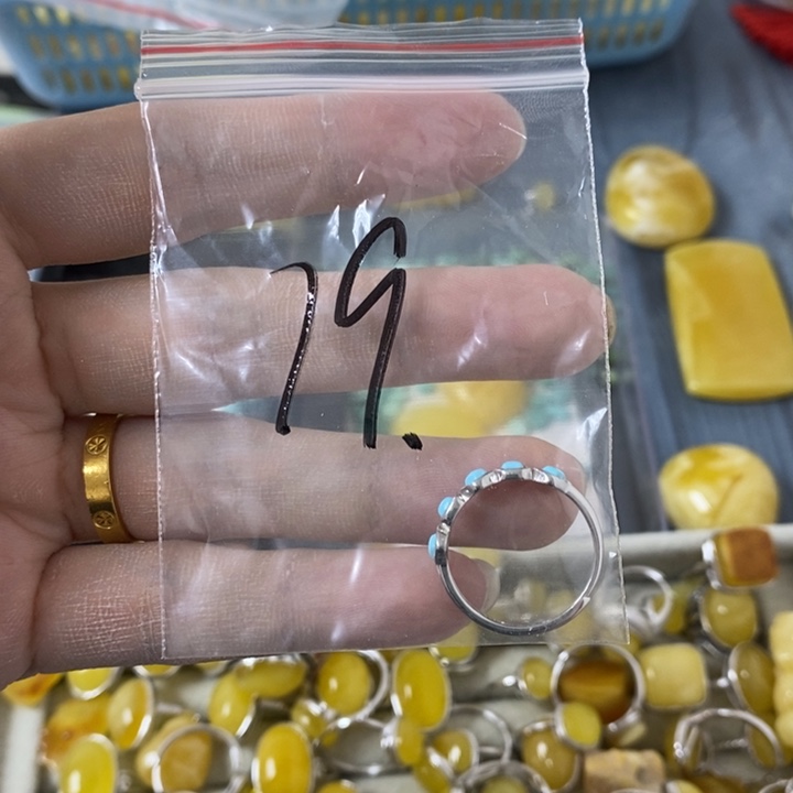 蜜蜡裸石银S925镶嵌戒指