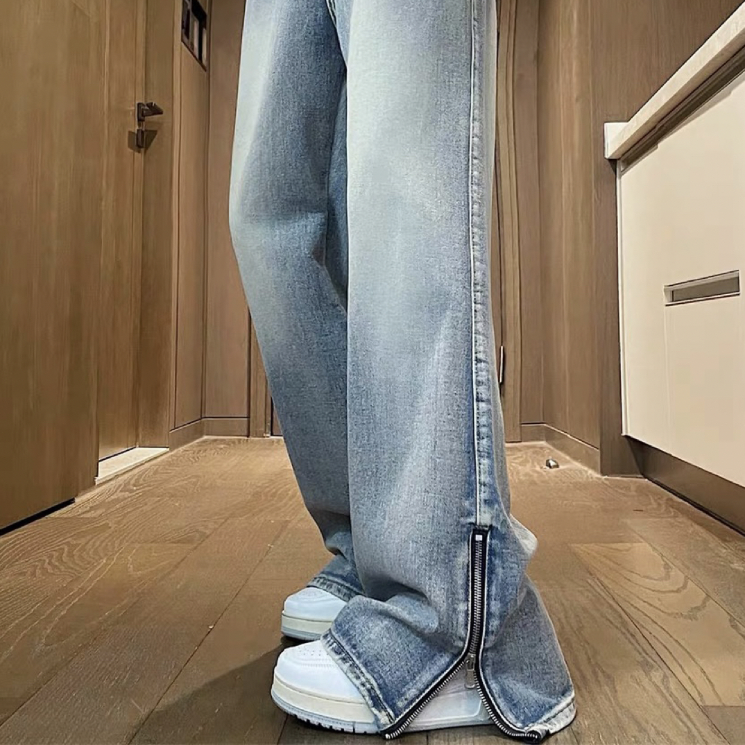 （默认瑕疵，没有运费险）D1118男女同款裤腿拉链直筒牛仔裤