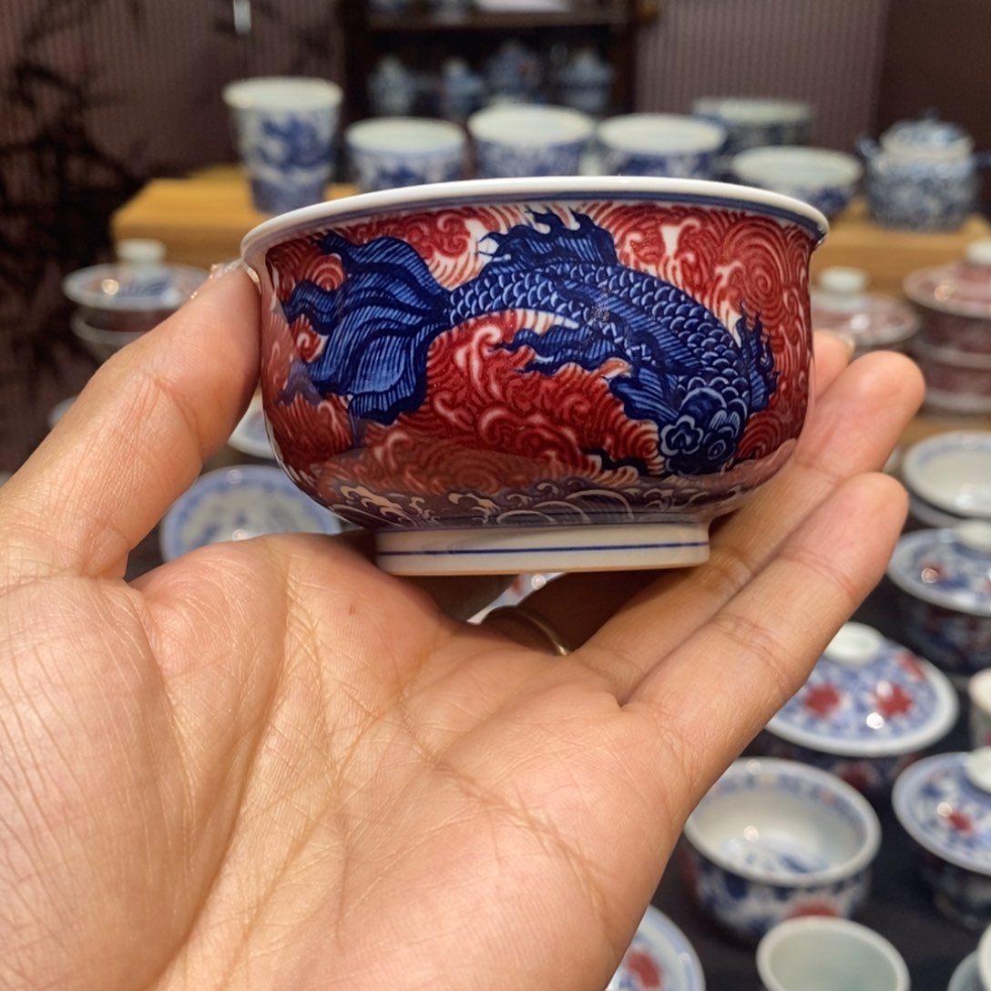 香***人釉里红主人杯柴窑原矿手绘