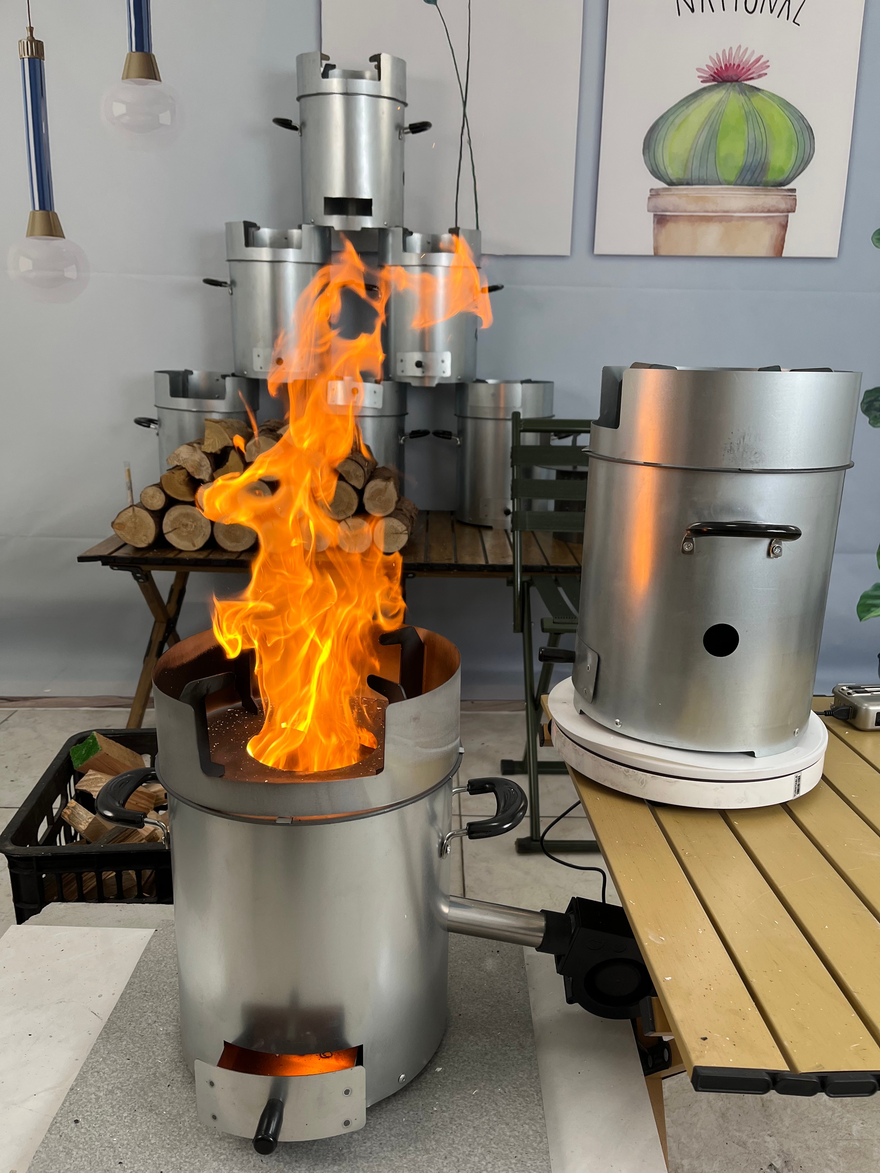 户外便携柴火灶节能气化炉家用木材气化农村无烟锰钢野炊取暖炉子