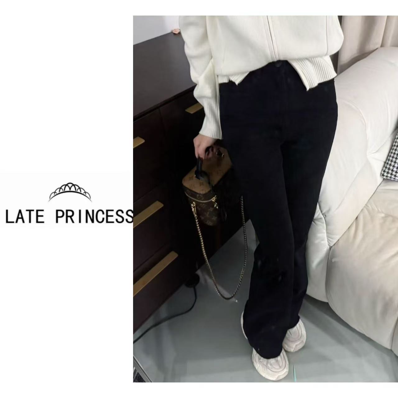 LATE PRINCESS【晴天】高腰显瘦微喇牛仔裤女春季新款弹力喇叭裤