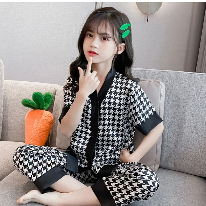 女童睡衣冰丝短袖短裤家居服套装小女孩睡衣洋气可爱睡衣夏季薄款