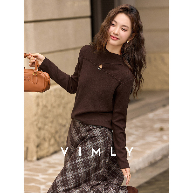 梵希蔓咖色美拉德风半高领针织衫女冬修身显瘦内搭打底衫30552