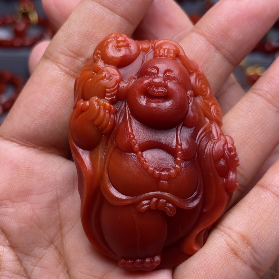 南红玛瑙未镶嵌珠宝奇石笑佛吊坠
