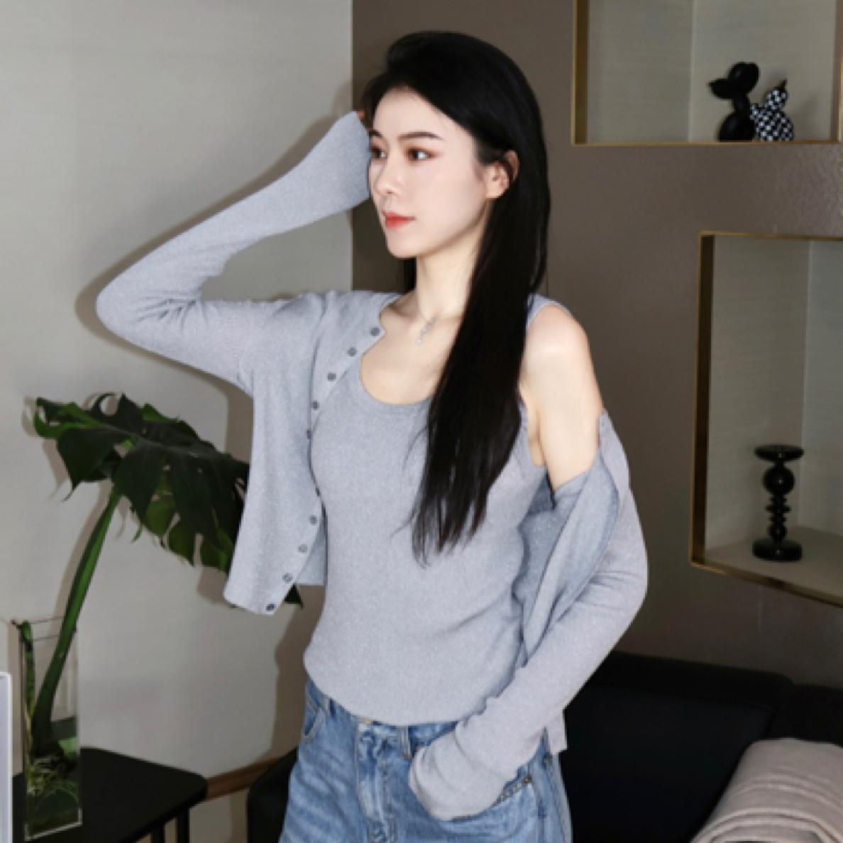 AMASS/阿玛施新款修身显瘦短上衣气质百搭简约针织开衫548037