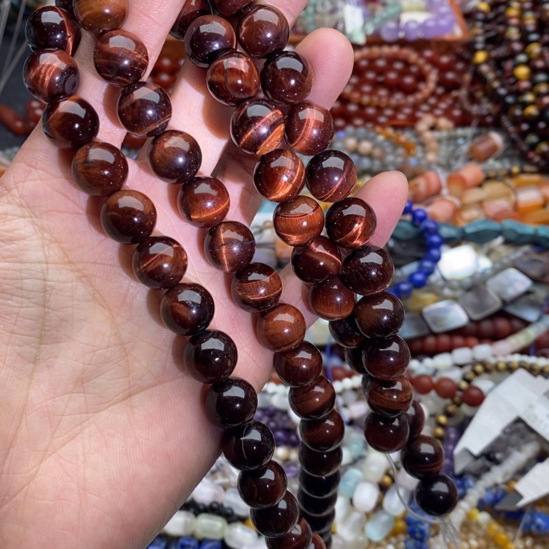 玛瑙/玉髓未镶嵌珠宝半成品一条天然12mm精品红虎石圆珠