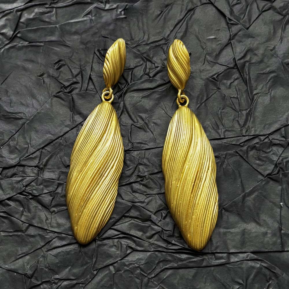 合金耳饰 欧美复古长款纹理海螺形金色水滴耳环女金属宫廷风耳饰