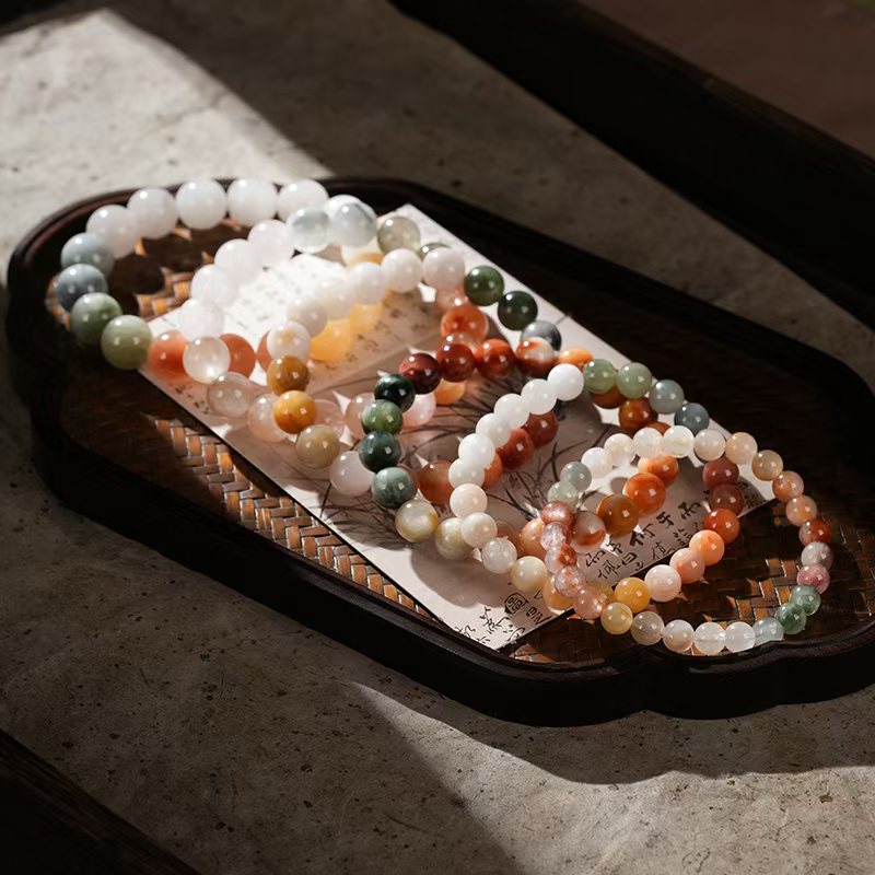 【木槿槿】天然彩虹兔毛水晶手串女款时尚饰品串珠手链多样性发一