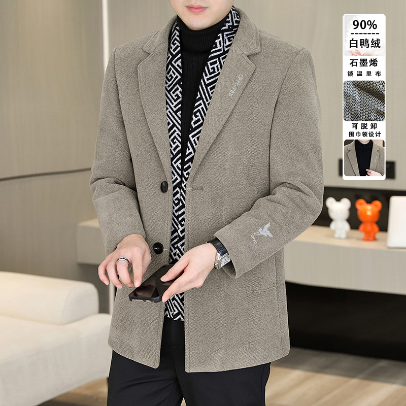 商场专柜羽绒服秋冬男士羽绒服新款毛呢中常款大衣时尚商务休闲款