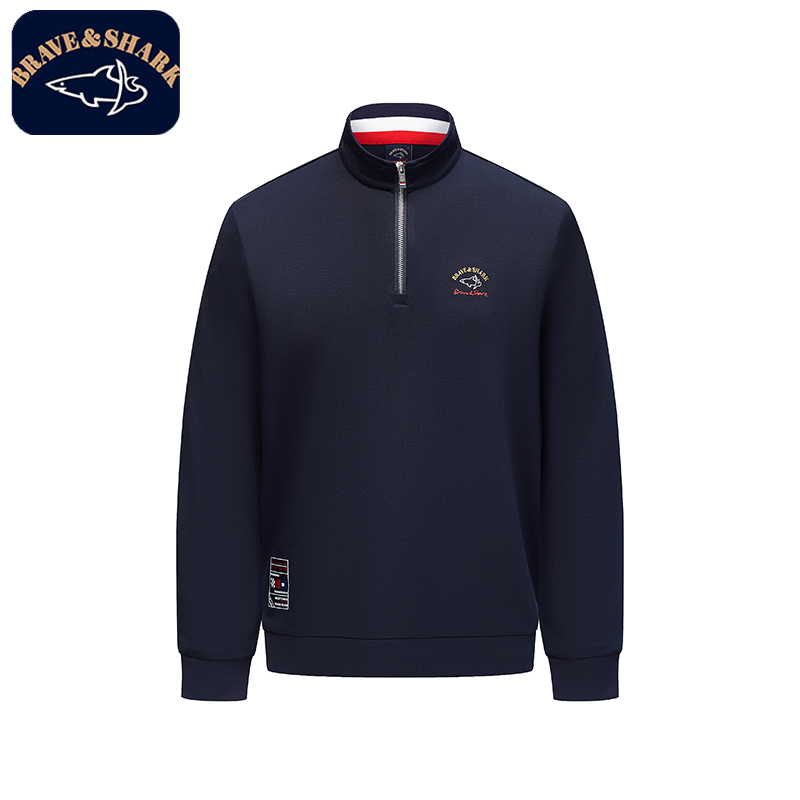 BRAVE&SHARK勇士鲨鱼卫衣男士半开领商务休闲外套立领上衣春秋款