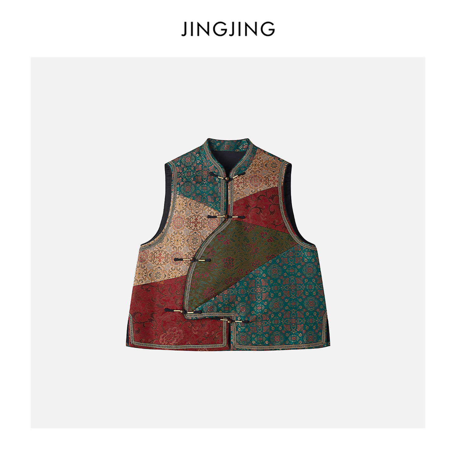 JINGJING2025新款"锦棠"桑蚕丝宋锦香云纱47姆米立领斜襟马甲