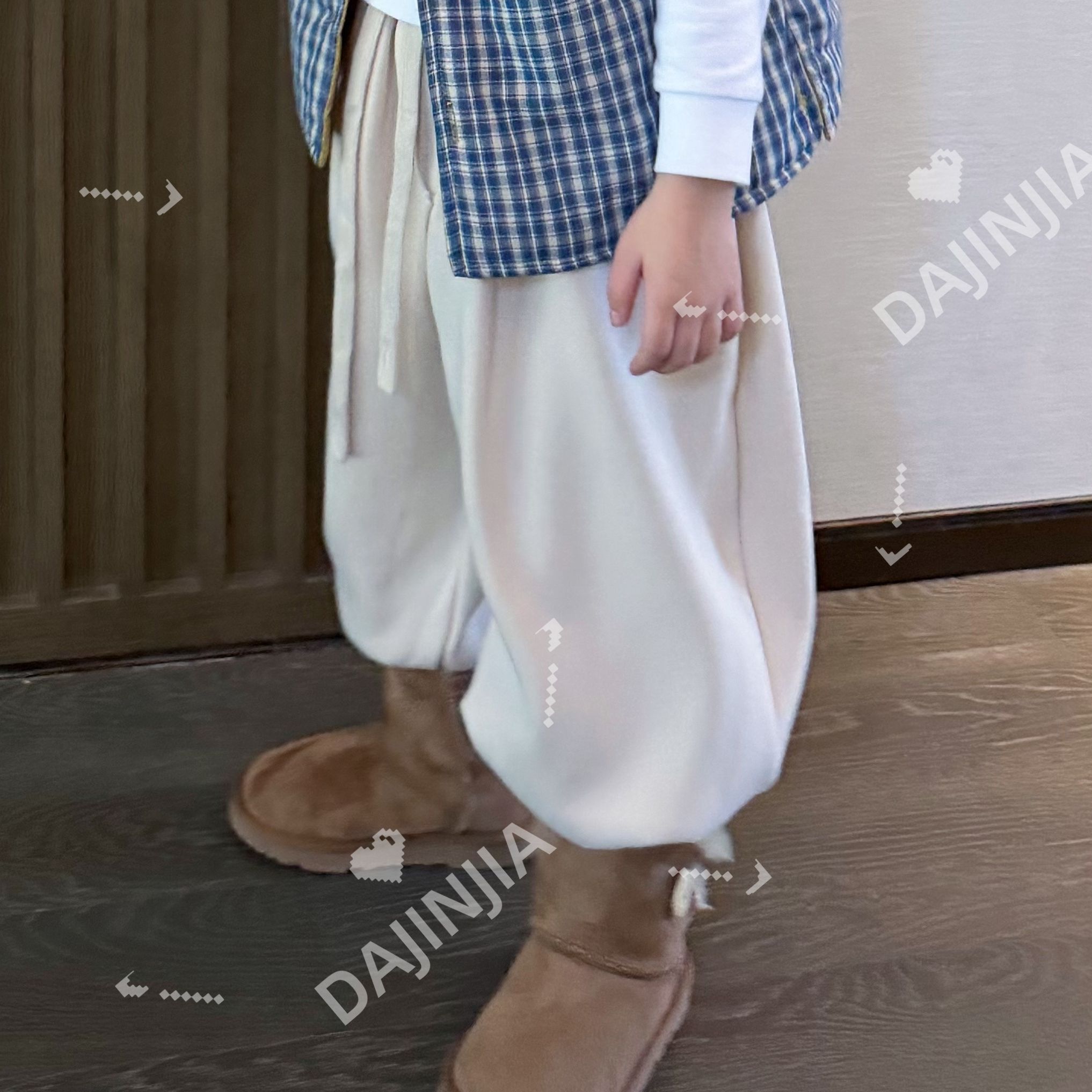 大金定制童装加绒加厚宽松抽绳灰白色束脚卫裤男女宝幼儿园长裤