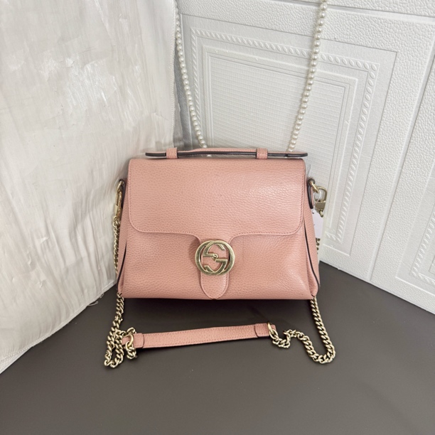 95新 GUCCI/古驰 95新 裸粉色风琴手提斜挎包