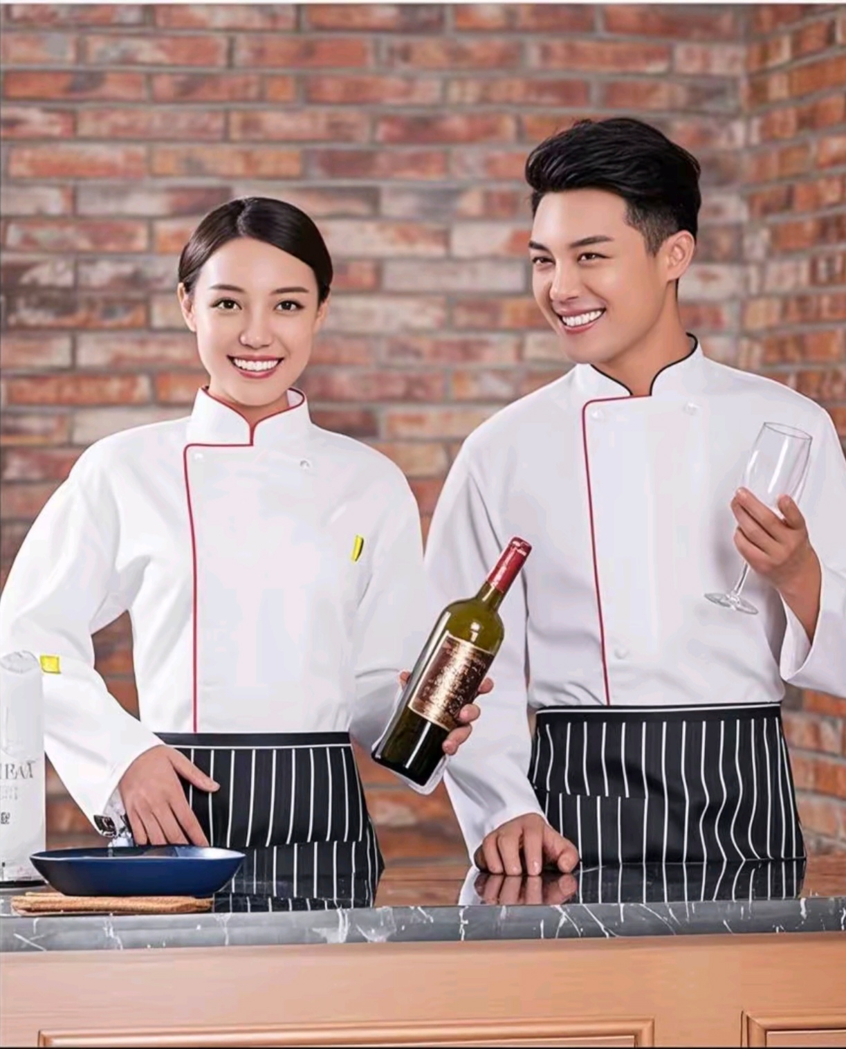 厨师服长袖四季款厨师服经典款紫边厨师服