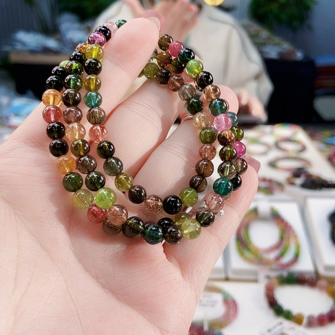 碧玺手链未镶嵌G2606三圈颜色微差发1