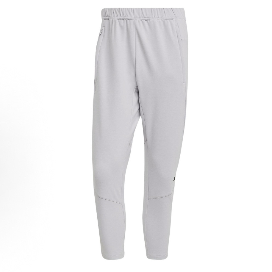 adidas 纯色Logo标识速干九分瑜伽针织运动裤 男款 浅麻灰IB8978