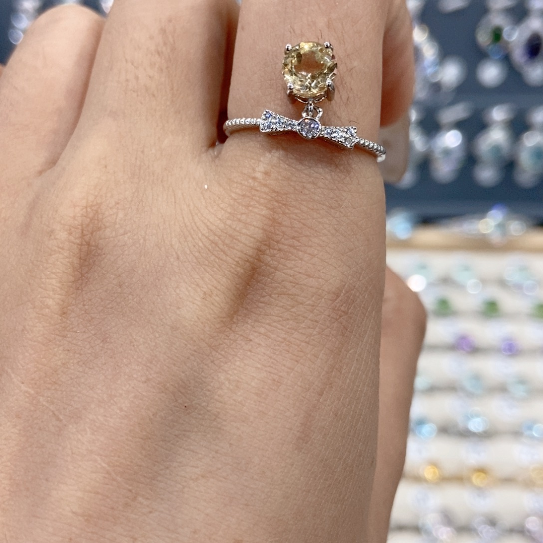 黄晶戒指银S925镶嵌