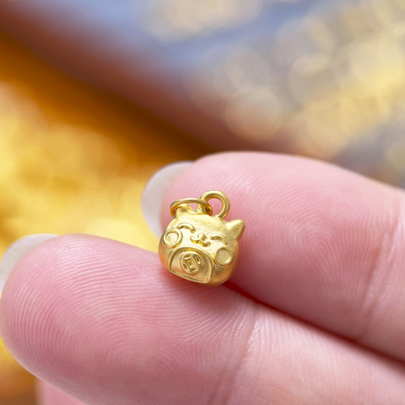 【金哆哆】足金999招财猫小滴溜黄金手绳手串配件小提溜