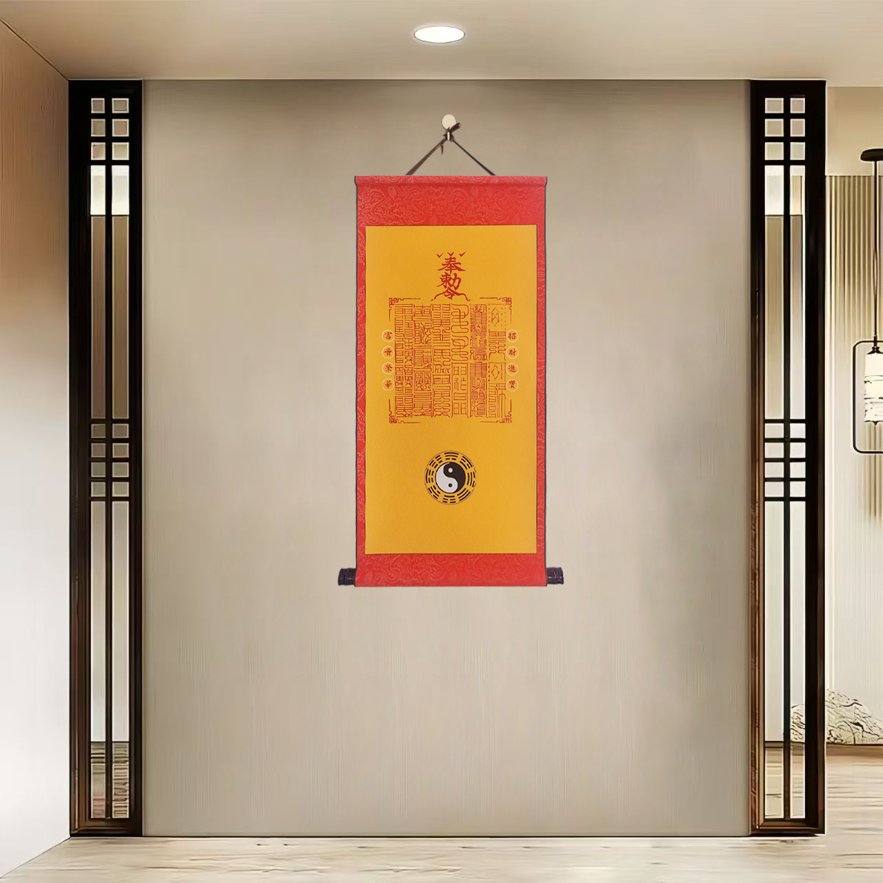 {招财图}现代简约卷轴轴装饰画办公室家居装饰画