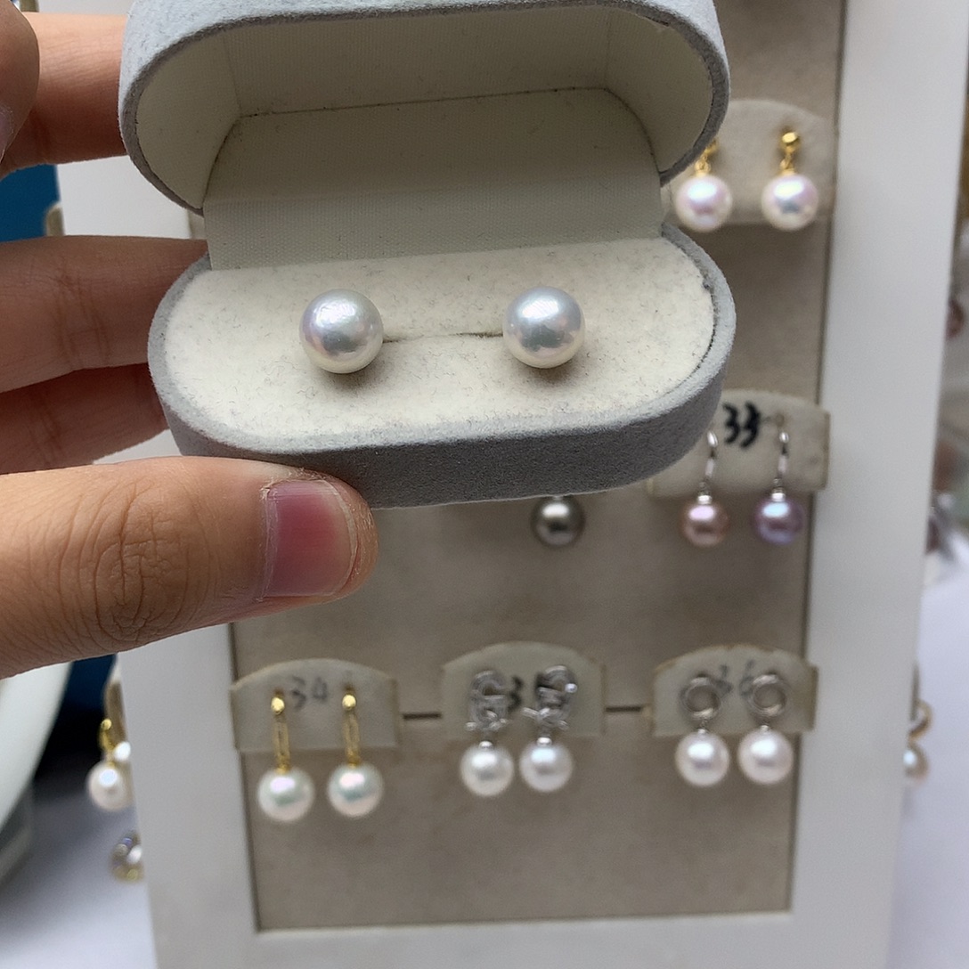 淡水珍珠银S925镶嵌耳饰