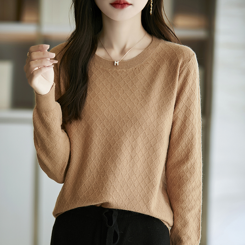 春秋提花女百搭毛针织衫秋季显瘦长袖打底衫圆领套头上衣时尚女装