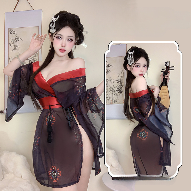 性感日系qqny和服睡衣印花睡衣黑色角色套装2131