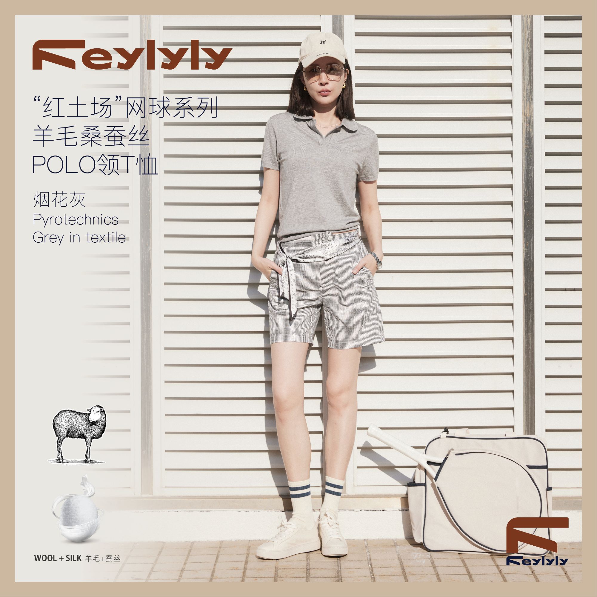 FEYLYLY网球翻领桑蚕丝T恤跑步运动夏季时尚显瘦百搭polo女款透气