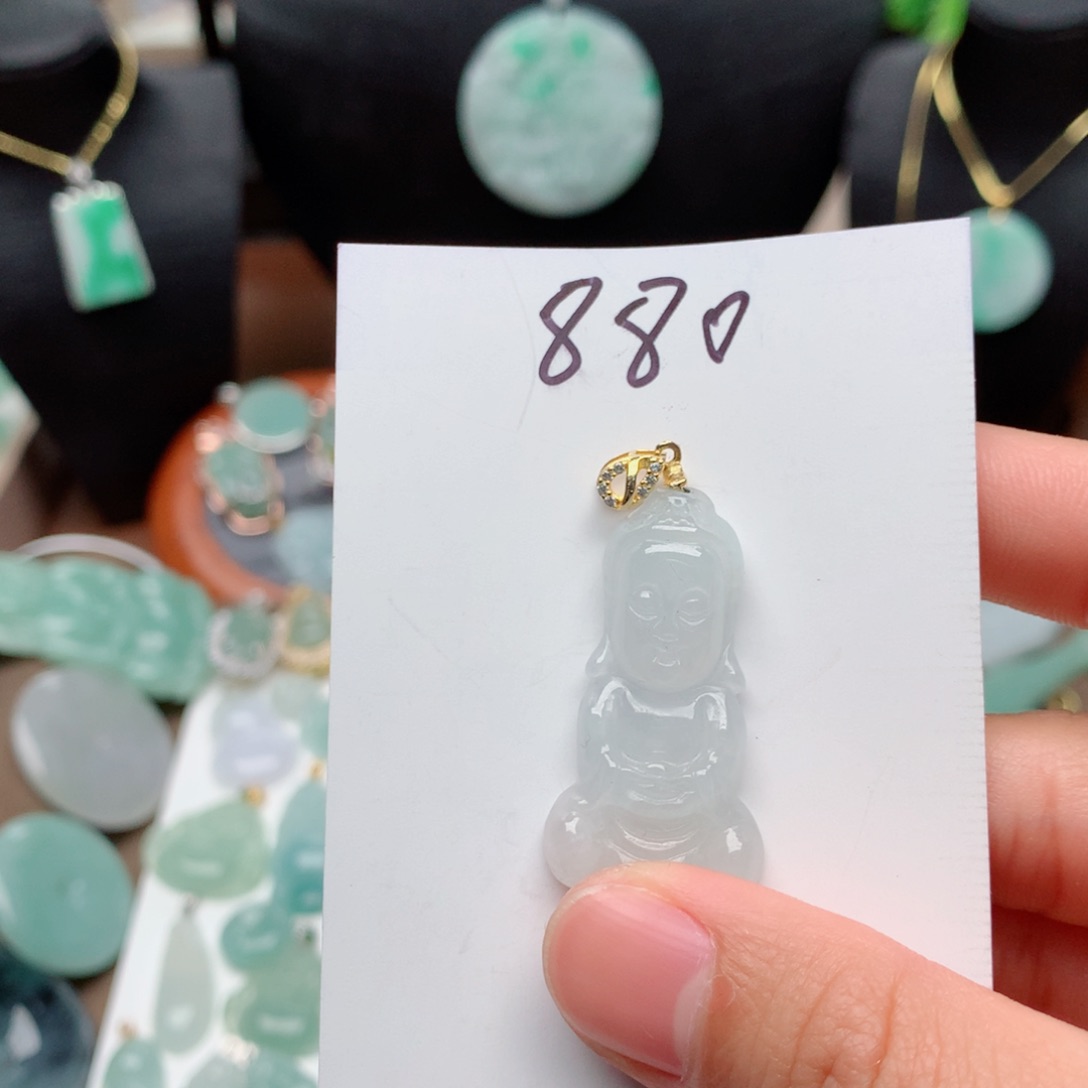 翡翠颈饰银S925镀金镶嵌吊坠