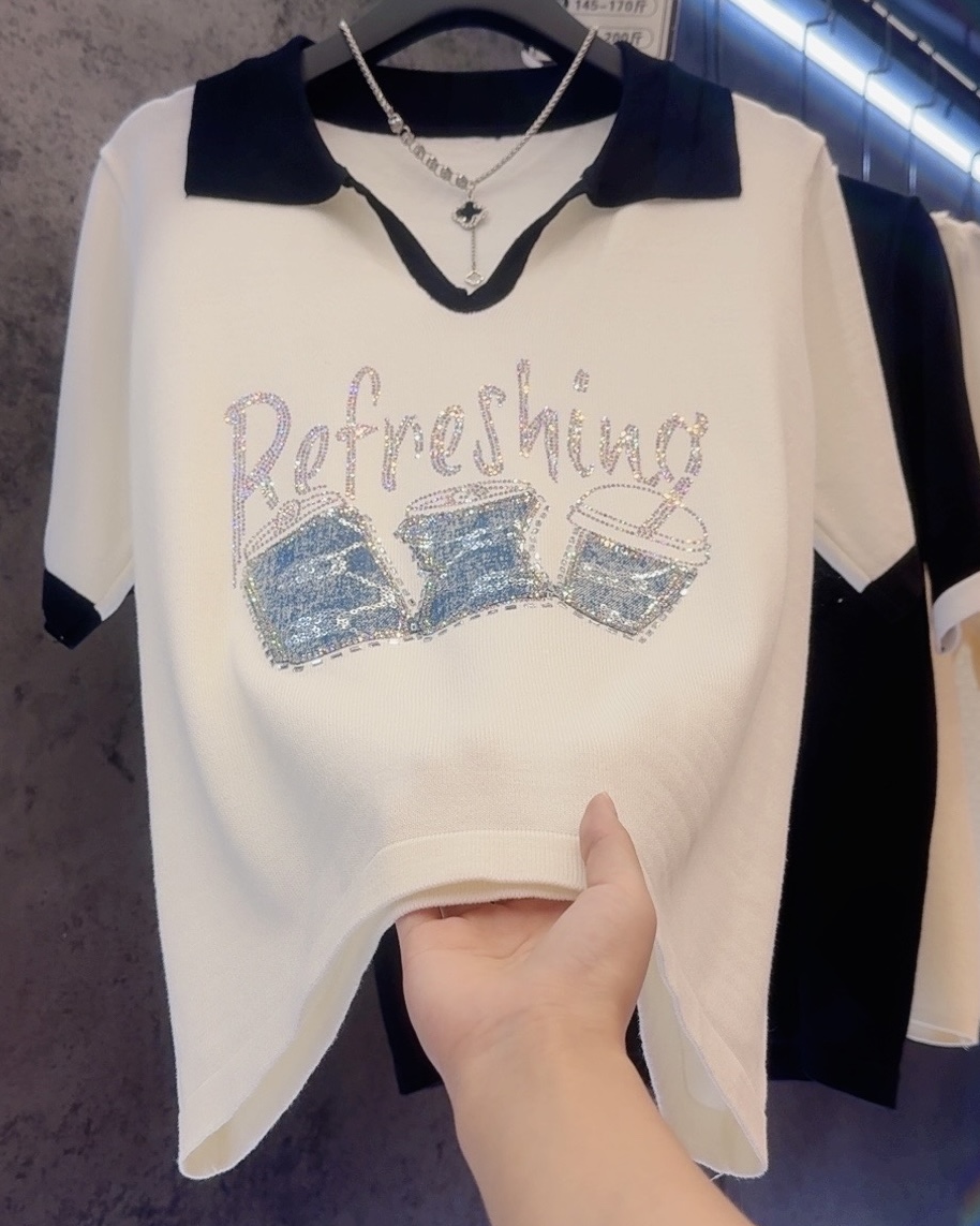 【定制大码女装80-200斤】时尚欧货烫钻百搭女夏显瘦夏季上衣1946