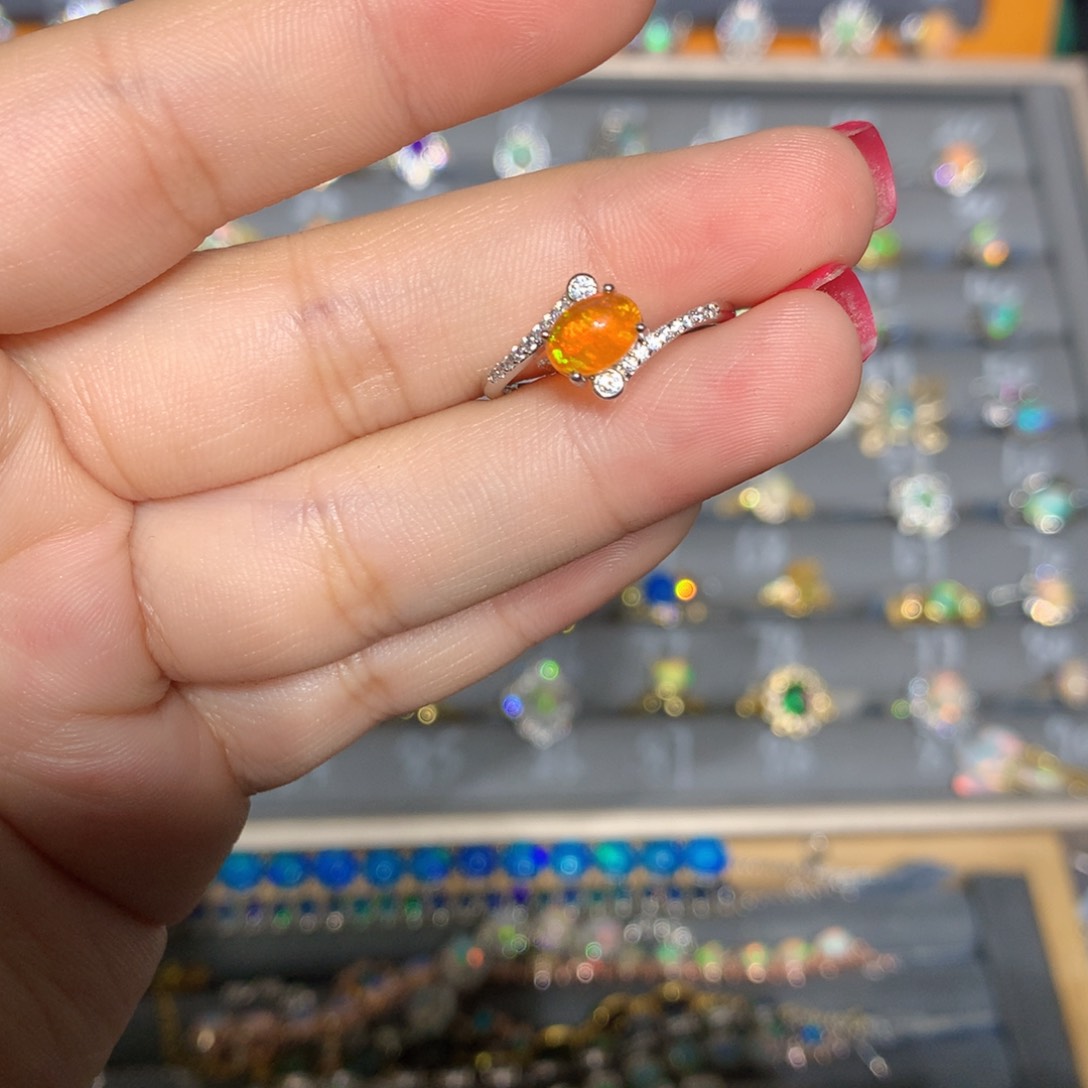 银S925镶嵌欧泊欧泊福利戒指l