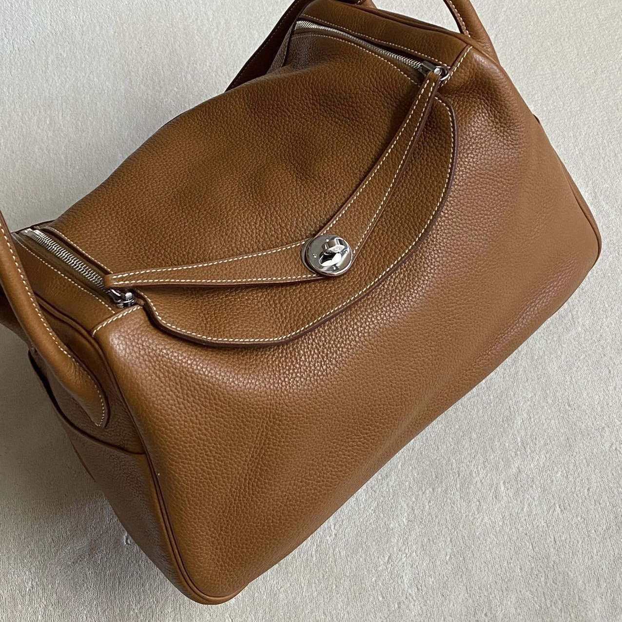 95新 Hermes/爱马仕 【老于】lindy34金棕银扣tc皮T单肩包8024003