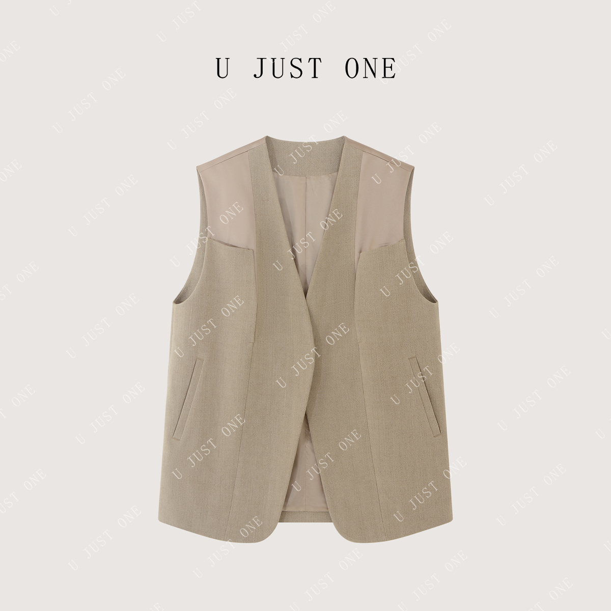 【U JUST ONE】女秋季开襟立领加绒马甲宽松型夏季米色 UJD25Z0084