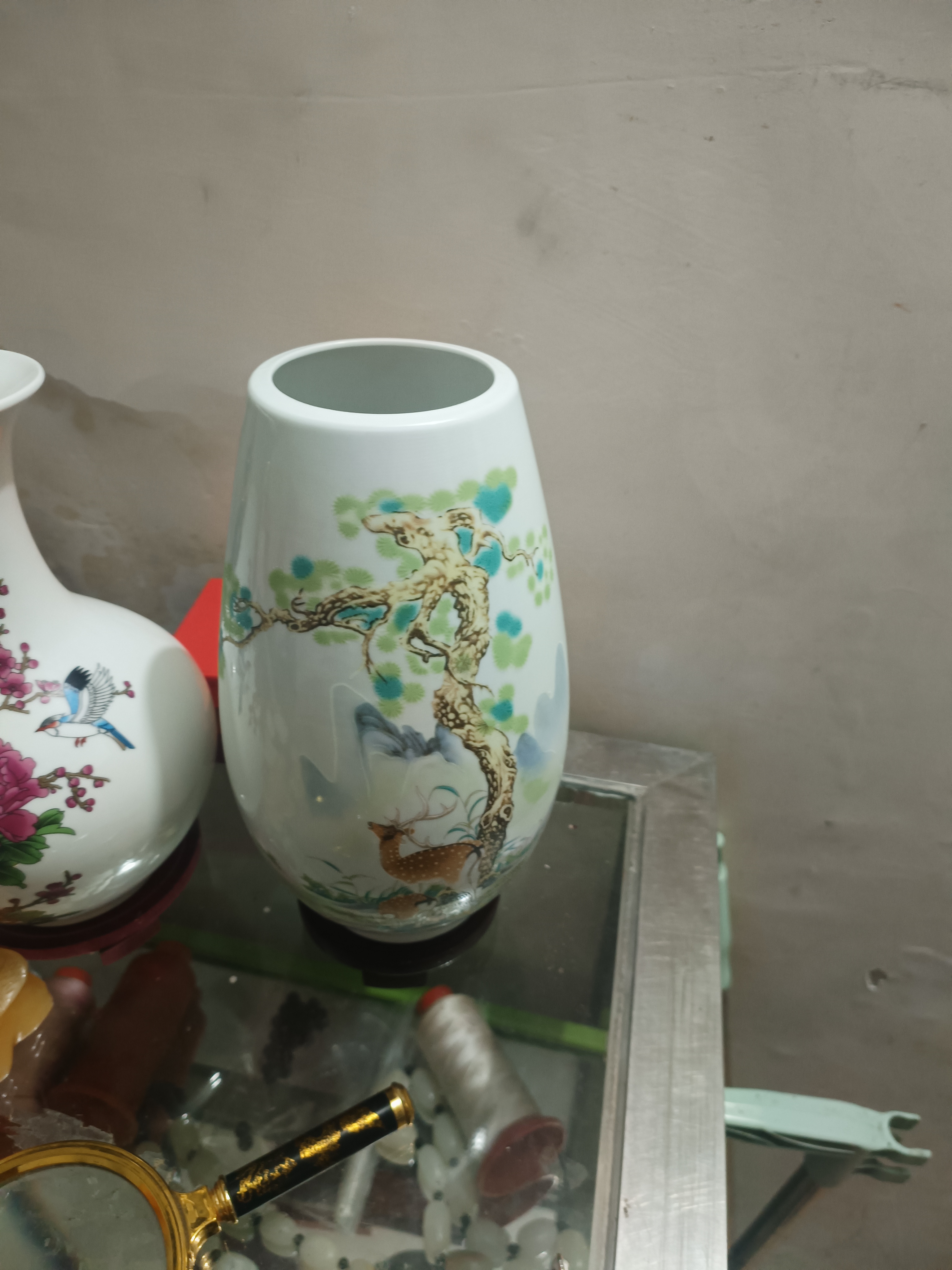 陶瓷袖珍小花瓶办公室玄关博古架夜光装饰工艺品