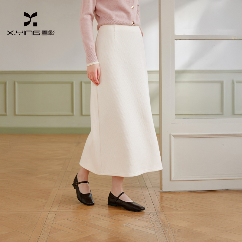 【CC王专属】R95W002半身裙香影白色直筒半身裙女垂感冬季新款后