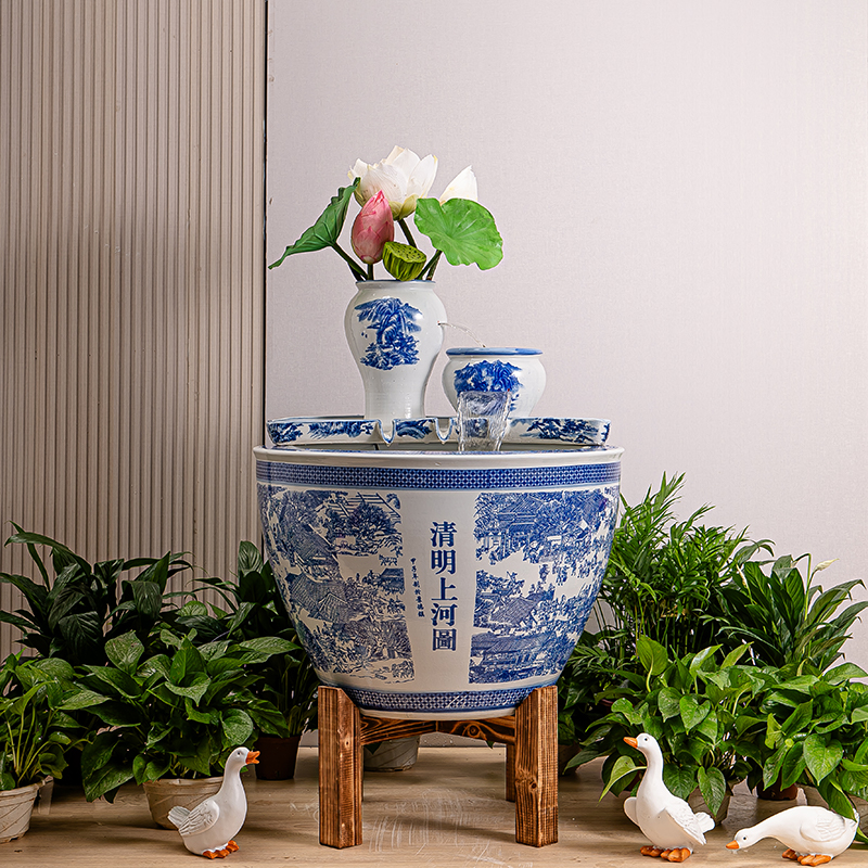 景德镇中式精品手绘陶瓷鱼缸睡莲盆荷花缸乌龟缸客厅户外庭院摆件