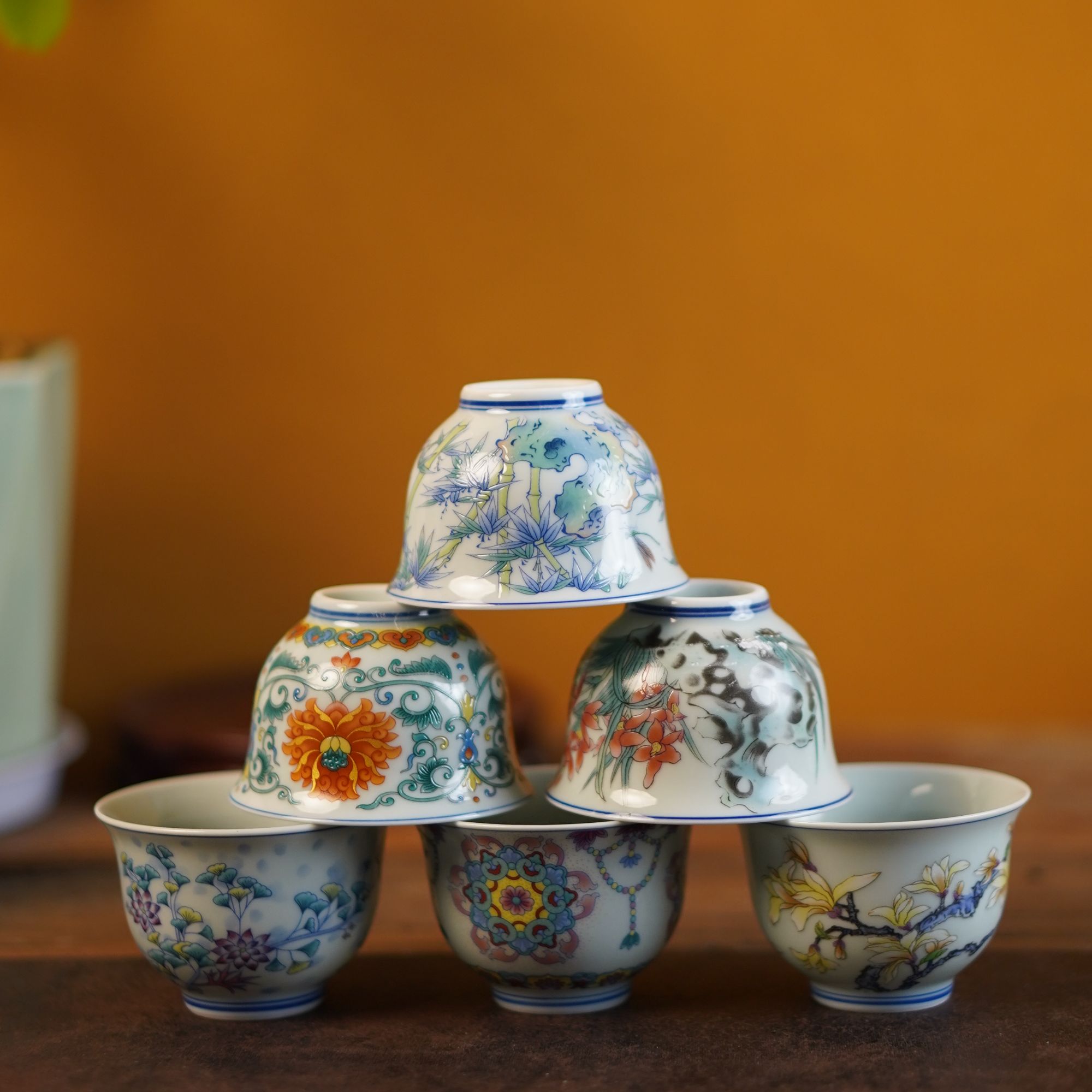 斗彩花卉茶杯盖碗壶承精致茶具品茗杯陶瓷复古珐琅彩缠枝家用