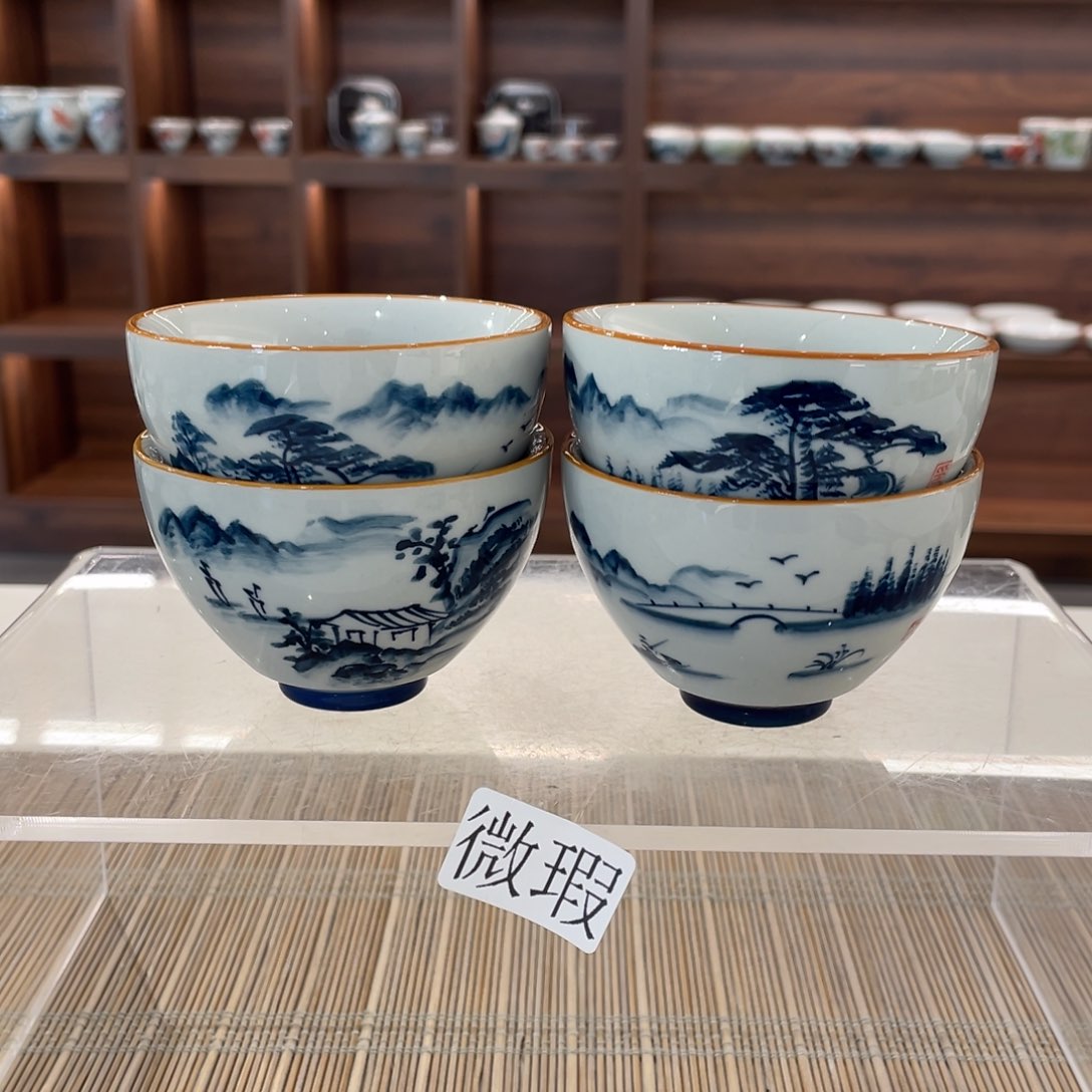 釉下手绘茶具微瑕