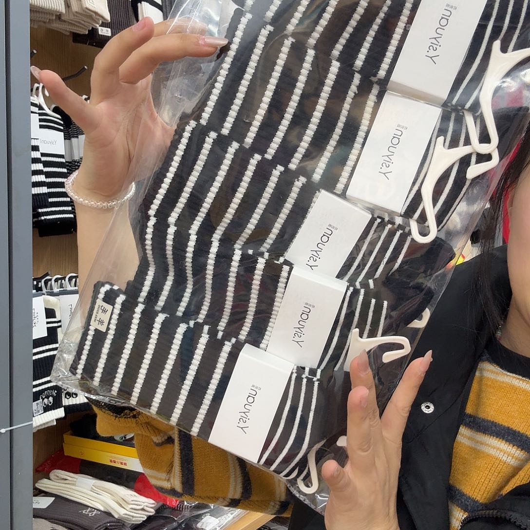 三醋酯纤维女羊绒 黑白条5双